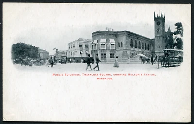 BARBADOS (21733) tranvías tirados por caballos/Nelson/Trafalgar Square postal/ppc Foto 1 de 2