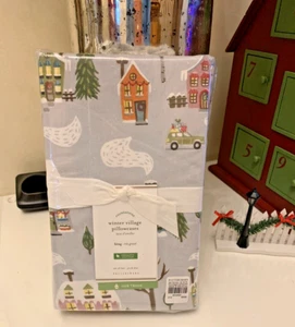 SET 2 Pottery Barn KING PILLOWCASE winter village holiday Christmas tree gift /. - Picture 1 of 8
