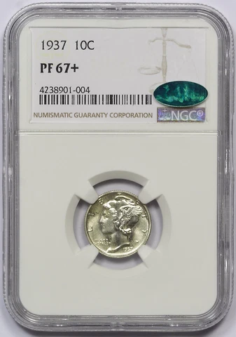 1937 NGC PF-67+ CAC MERCURY DIME! STRONG MIRRORS! FULL STRIKE! 68 WORTHY! PQ Cover