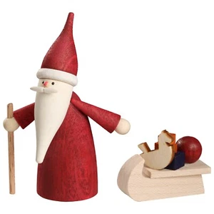 German Santa Gnome with Sleigh Figurine 2.8 Inches - Picture 1 of 1