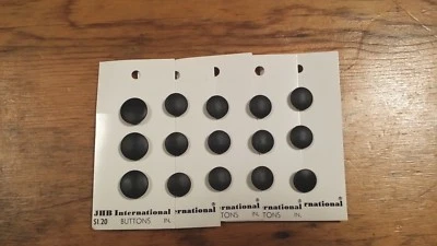 15 JHB INTERNATIONAL BLACK SATIN ROUND PLASTIC SHANK  BUTTONS FREE SHIPPING - Image 1 of 2