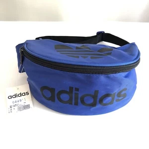 Vtg ADIDAS Spell Out Trefoil Fanny Hip Pack Bum Waist Bag Blue Black Zipper NOS - Picture 1 of 4
