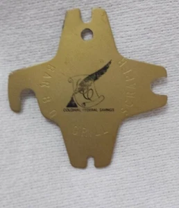 Vtg Colonial Federal Savings BBQ Grill Scraper Metal Pocket Tool Keychain Charm - Picture 1 of 3