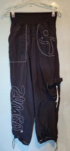 Zumba Womens Black White Pull On Elastic Waist Convertible Cargo Pants Sz Small - Picture 1 of 6