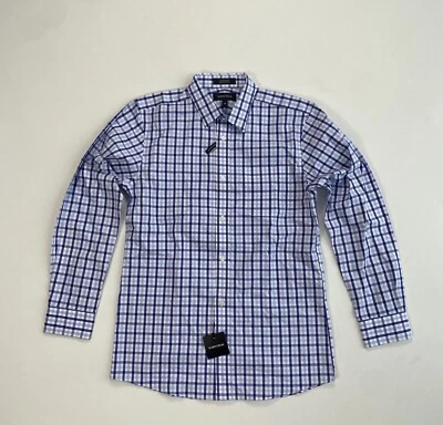 Nordstrom Button Shirt Size 18 NWT Blue Plaid Modern 36” Chest Career Casual - Image 1 of 4