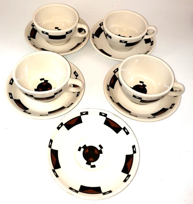 ~ 4 tazas de café de té y 5 platillos vintage de China esterlina Ahwahnee Navajo ~ Foto 1 de 4