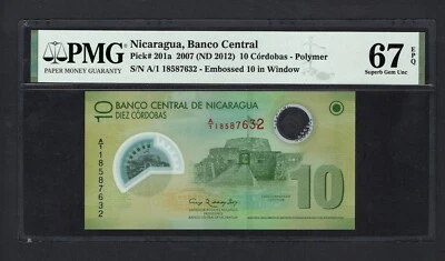 Nicaragua 10 Cordobas 2007(2012) P201a Uncirculated Graded 67 - Image 1 of 2
