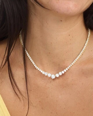 24 CTW Created Graduated Round Cut Diamond Tennis Women Necklace 14K Gold Plated - Image 1 of 4