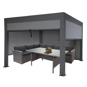 B-Ware Pergola MCW-L46 mit Seitenwand Rollo, 11cm-Alu-Gestell, 3x3m anthrazit - Bild 1 von 7