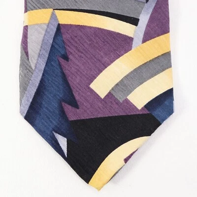Stonehenge Willis Reed 领带男式 58 英寸丝绸紫色黄色蓝色抽象宽 — 第 1/4 张图片