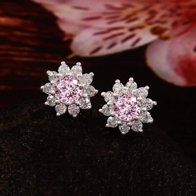 Impecable Rosa Padparadscha Zafiro 925 Plata de Ley Piedras Pendientes Regalos - Imagen 1 de 3