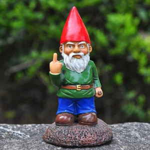 Środkowy palec biała broda karł ornament lekki śmieszny gnom posąg ornament - Zdjęcie 1 z 10