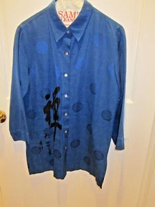 Chico's 0 or Small Top Button Down Tunic Shirt 3/4 Sleeve Silk/ Linen Asian Look - Picture 1 of 6