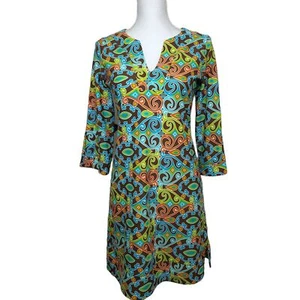 Jude Connally Womens SZ XS Dress Multicolor V-Neck 3/4 Sleeve 60s Retro Inspired - Picture 1 of 16
