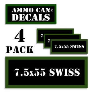 7.5x55 SWISS Ammo Can LABELS STICKERS DECALS for Ammunition Cases 3"x1.15" 4pack - Picture 1 of 4