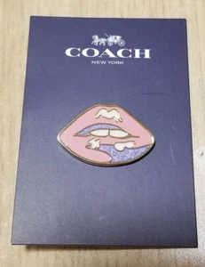 Coach Lips Pin Brooch - Pink Purple Enamel Glitter - Kiss Mark - Picture 1 of 2