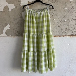 Maxi Falda Guinga en Niveles Para Mujer M Verde Lima Blanco Cuadros Costa Cottagecore - Imagen 1 de 7
