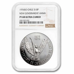 1976-So Chile Silver 10 Pesos PF-68 Ultra Cameo NGC - Picture 1 of 3