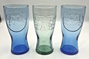3 Vintage McDonald's Soda Glasses (2) Cobalt Blue 1961 and (1) Green 1948 16 oz - Picture 1 of 12
