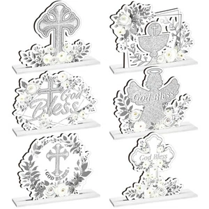 6 Pcs Baptism Decorations Floral God Bless Baptism Decorations First Communio... - Picture 1 of 6