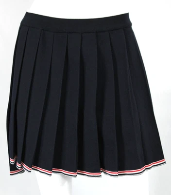 THOM BROWNE $990 NWT Navy Blue Merino Wool Striped Trim Pleated A-Line Skirt 38 - Image 1 of 4
