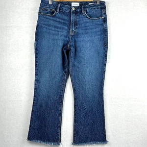 Pantalones de mezclilla con dobladillo deshilachado lavado oscuro mini bota Le Crop talla 29 - Imagen 1 de 5