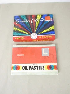 Vintage Oil Pastels Lot Guitar & Holbein ALL UNUSED 12 in Each Set Made in Japan - Picture 1 of 2