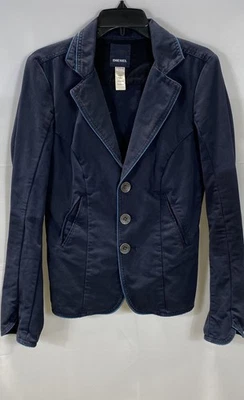 Diesel Navy Blue Y2K Cotton Piped Trim Blazer Jacket Women's M - Image 1 of 4