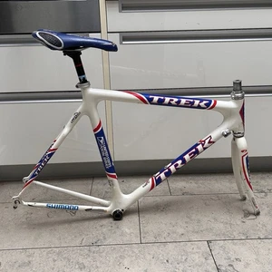 Trek USPS 58cm Frameset Road Bike Carbon Fiber 700c With Seat White Retro RARE - Picture 1 of 24