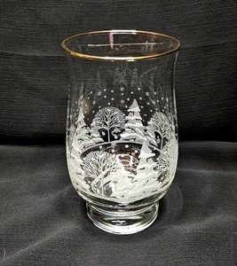 Vtg Set Of  5 Libby Arbys Winter Wonderland Glasses Etched Pine Tree Gold Rim - Picture 1 of 7