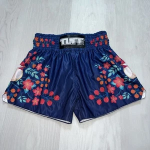 TUFF Shorts Womens Small Blue Floral Bird Muay Thai Gym Mom Workout Activewear - Picture 1 of 10