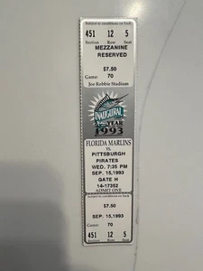 1 MLB FLORIDA MARLINS 1993 INAUGURAL SEASON VS PIRATES BASEBALL TICKET STUBS - Picture 1 of 2