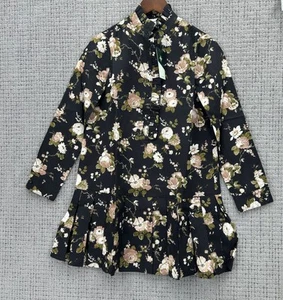 Tuckernuck Mini Abito Donna Taglia XXS Midnight Garden Floreale Manica Lunga Pieghettato - Foto 1 di 11