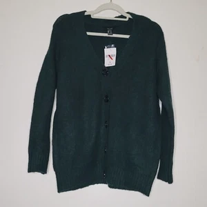 Forever 21 Sweater Women's Small Green V-Neck Oversize Thick Button-Down Cozy - Picture 1 of 13