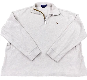 Polo Ralph Lauren Sweater Men XL Gray Pullover Quarter Zip Estate Rib Sweatshirt - Picture 1 of 15