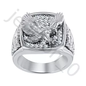 0.60 Ctw Lab Created Diamond 14K White Gold Over Wedding Eagle Men's Ring - Picture 1 of 6