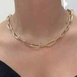 3Ct Round Cut Lab-Created Diamond Paper Clip 18 Necklace 14k Yellow Gold Plated - Picture 1 of 5