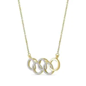 Olympic Pendant Necklace 1Ct Real Moissanite 14K Yellow Gold Plated Silver - Picture 1 of 4