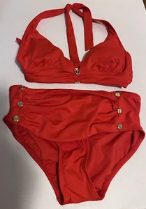 Juicy Couture Rare Y2K Two Piece Halter Bikini Swimsuit Orange Gold Logo Small - Picture 1 of 8