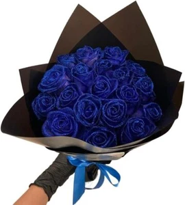 DIY Glitzer Rosenstrauß blauer glänzende falsche Rosen lieben Geschenke - Bild 1 von 17