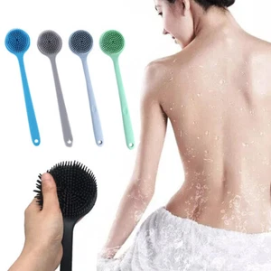 Silicone Massage Bath Brush Long Handle Back Exfoliating Body Scrub Washing - Picture 1 of 26