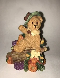 K's Collection Fancy Bears Harvest Wheelbarrow Grapes Pumpkins Resin Figurine - Picture 1 of 4