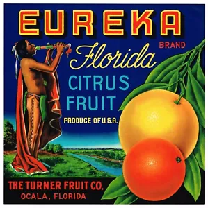 ORIGINAL KISTENETIKETT FLORIDA VINTAGE EUREKA AMERICAN INDIAN OCALA PFEIFE UM 1930 N43 - Bild 1 von 1