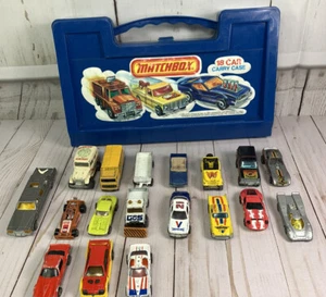 Vintage 1976 Lesney Products Matchbox 18 Car Blue Carry Case W/ 18 Cars Vehicles - Picture 1 of 6