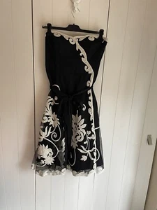 COASTBlack & White Floral Tuille Appliqué Sz 14 Strapless Dress /silk Belt Dress - Picture 1 of 7