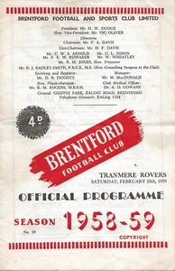 BRENTFORD V TRANMERE ROVERS ~ 28 FEBRUARY 1959 ~ DIVISION 3 FOOTBALL PROGRAMME - Picture 1 of 1