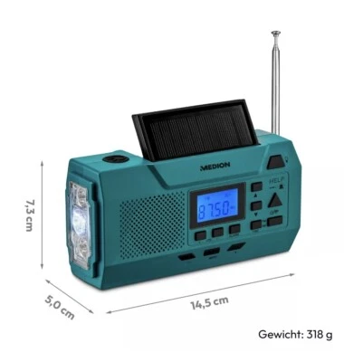 MEDION LIFE E66806 Dynamo-Kurbelradio UKW Solarpanel Akku Batteriebetrieb SOS - Bild 1 von 3