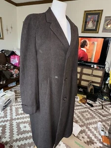 Kuppenheimer Mens Vtg 1930s Brown Striped Trench Coat Wool Blend 3 Button 44L - Picture 1 of 11