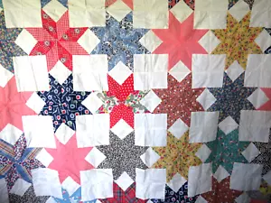 Quilt Topper Handarbeit fein handgenäht Sterne 53"x62" Bauernhaus Cottagecore - Bild 1 von 10