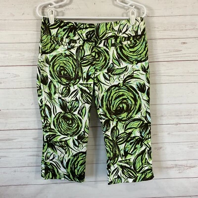 Pantalones capri recortados florales MAG by Macaschoni talla 6 verde marrón bolsillos elásticos Foto 1 de 4